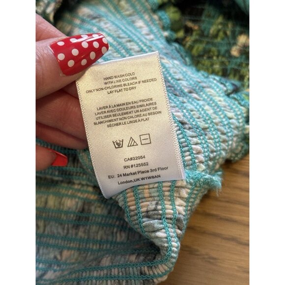 Dolan Anthropologie Left Coast Green Smocked Top Sm‎ Puff Sleeve Tropical Toucan - Picture 10 of 11